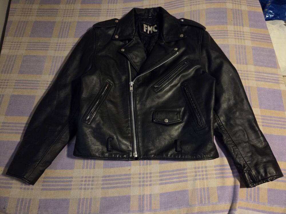 FMC Mens Leather Jacket Biker Motorcycle Size 44 Thick Heavyweight Lined Zipper